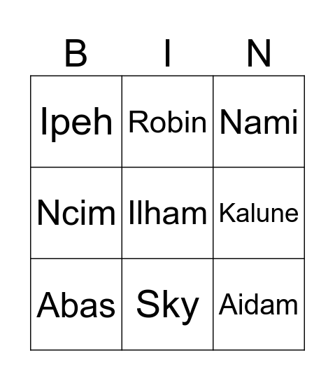 Abas Bingo Card