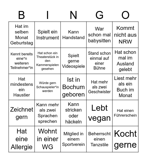Kennenlernbingo Card