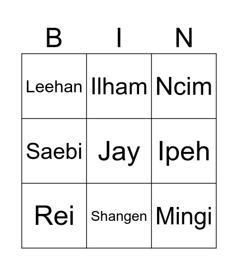 Lyn Bingo Card
