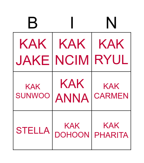 AHYOOOEN (MIKA) Bingo Card