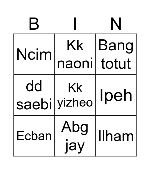 Abby Bingo Card