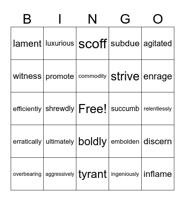Vocabulary Bingo Card