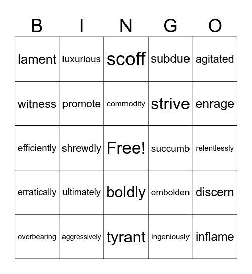 Vocabulary Bingo Card