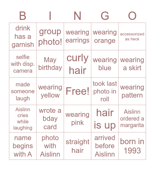 Aislinn’s Birthday May 2026 Bingo Card