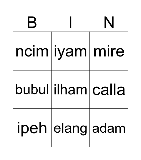 Untitled Bingo Card