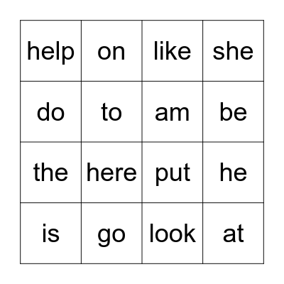 Sight Words Bingo Card
