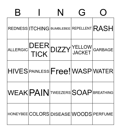 FIRST-AID BUG BITES Bingo Card
