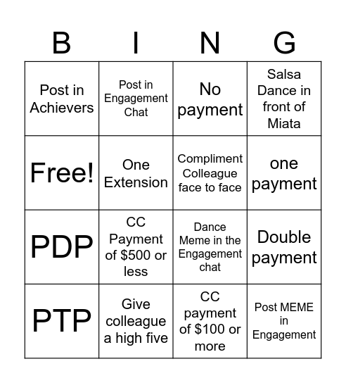 In- Offce Bingo Card