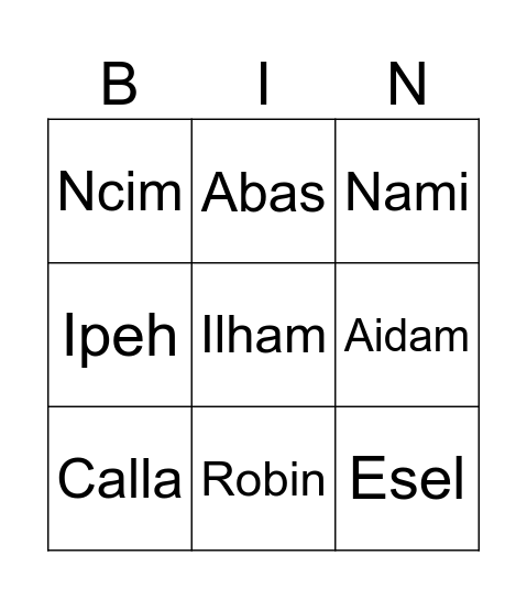 Abas Bingo Card