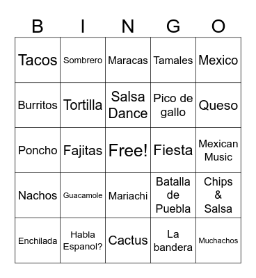 Cinco de Mayo Bingo Card