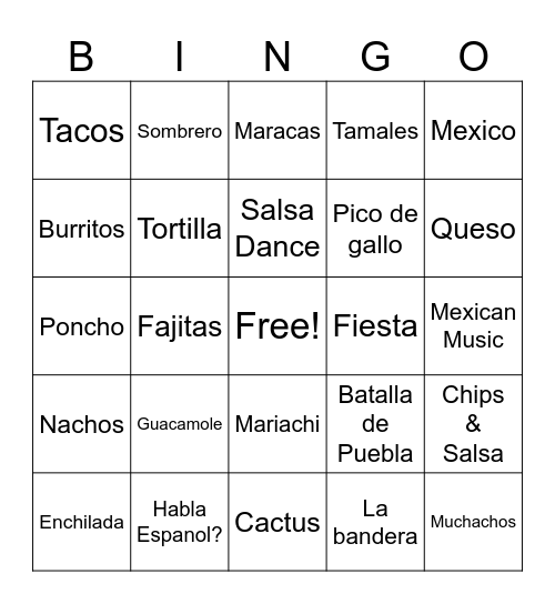 Cinco de Mayo Bingo Card