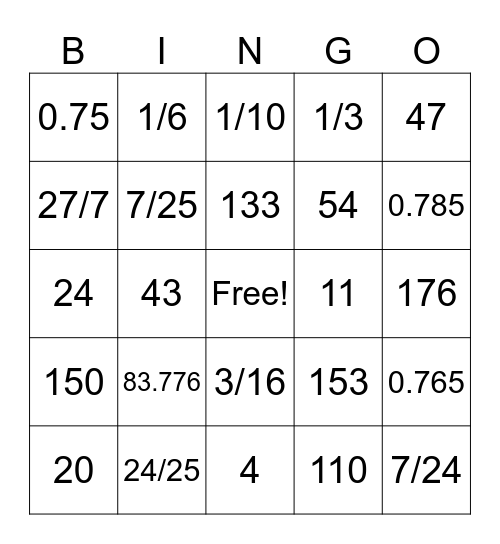 Probability Bingo Card