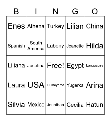 Conversation Class Bingo Card