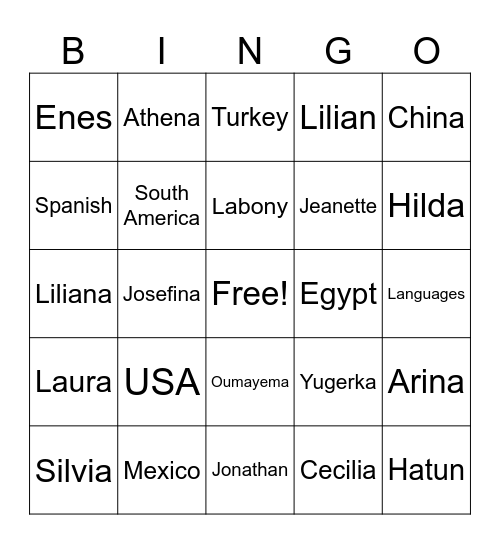 Conversation Class Bingo Card