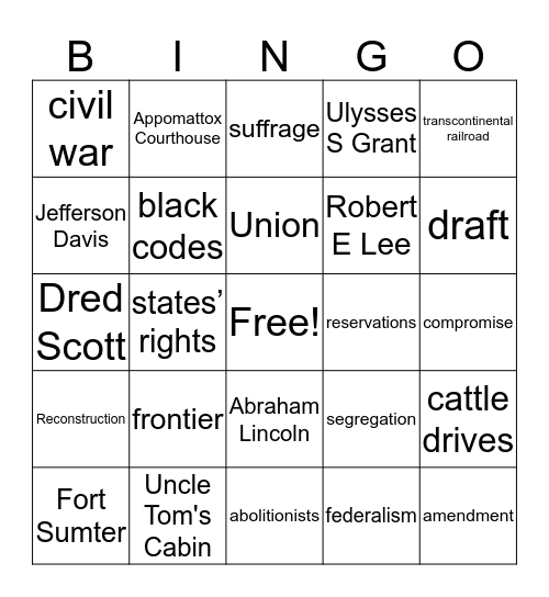 Civil War Bingo Card