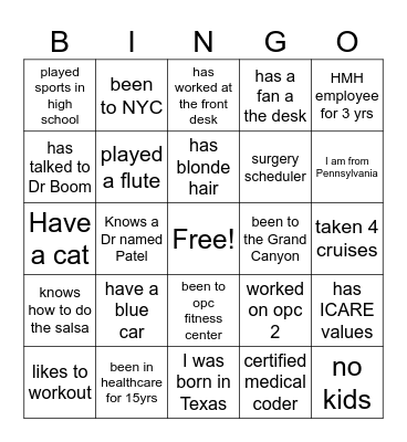 Know your Co-Workers Bingo Card