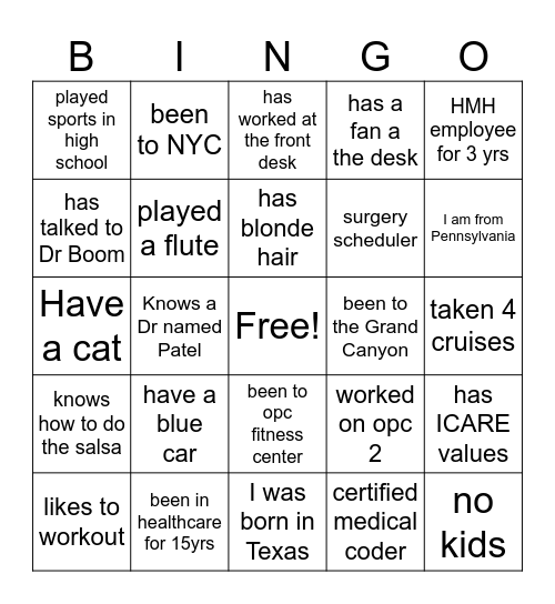 Know your Co-Workers Bingo Card