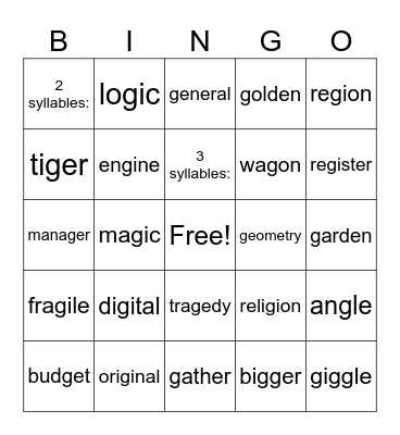 c-g Bingo Card