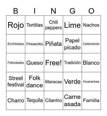 Cinco De Mayo Bingo Card