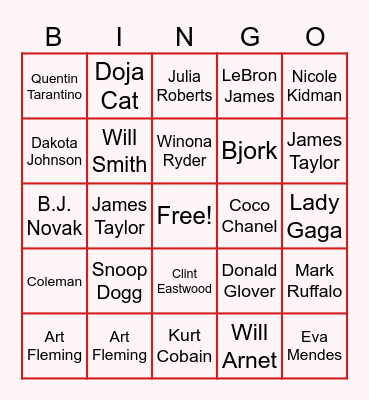 Celebrity Trivia Bingo Card