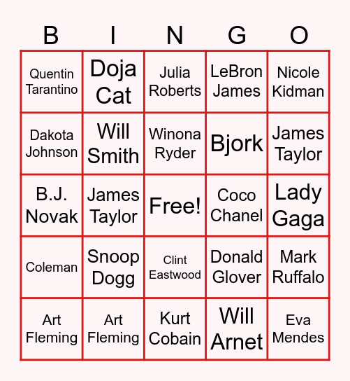 Celebrity Trivia Bingo Card