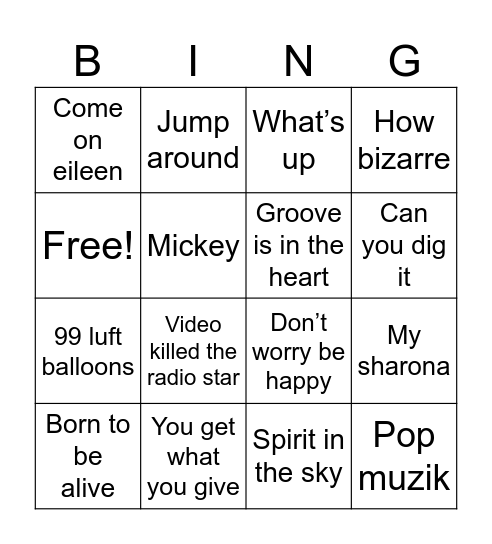 One hit wonders Bingo Card