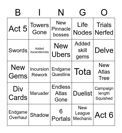 Return of the Ancients Bingo Card