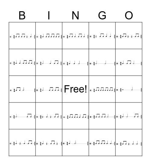 BEGINNER RHYTHM Bingo Card