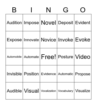 Root Word Bingo Card Bingo Card