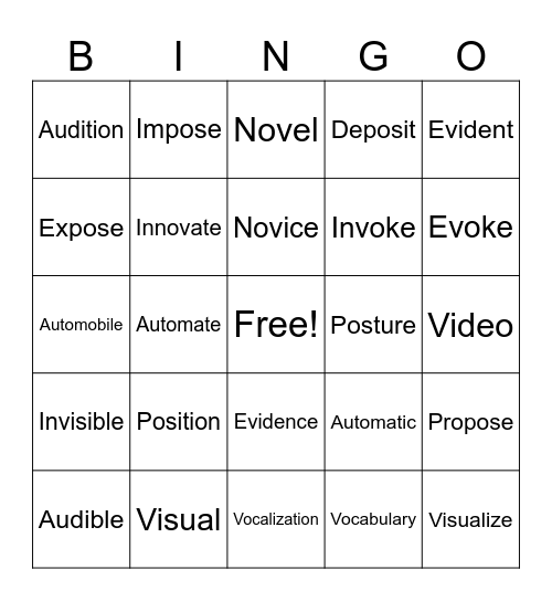 Root Word Bingo Card Bingo Card