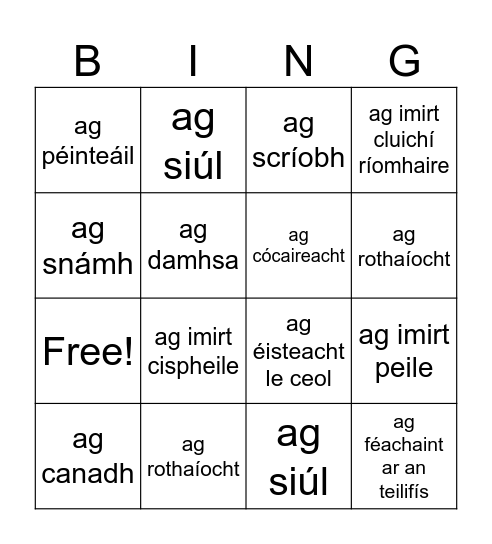 Caitheamh Aimsire Bingo Card