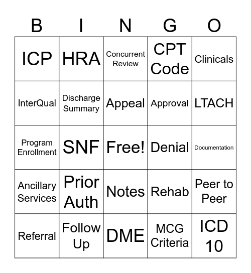 Case Management Bingo Card