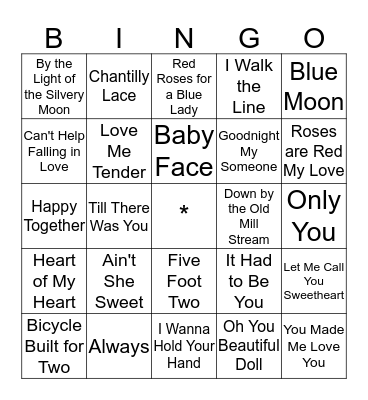 Love Song Bingo Card