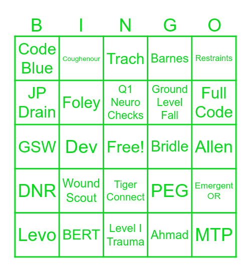 Nurses Week Bingo Card