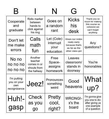 Lanahan Bingo- you have to hear or see it happen yourself, yell bingo if you get it Bingo Card