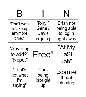 Drafting Meeting Bingo Card