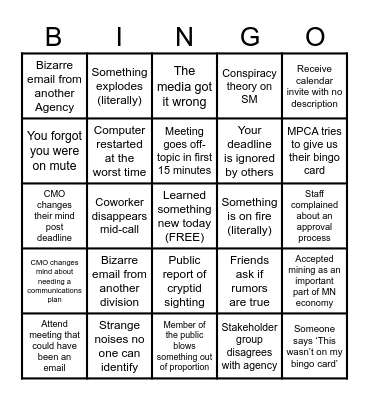 OCO Bingo Card