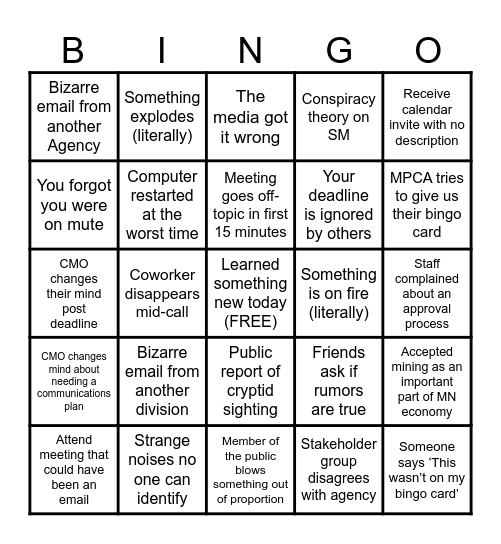 OCO Bingo Card