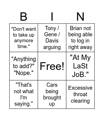 Drafting Meeting Bingo Card