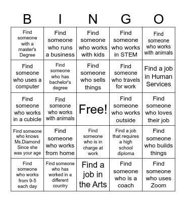 Career Fair BINGO Card