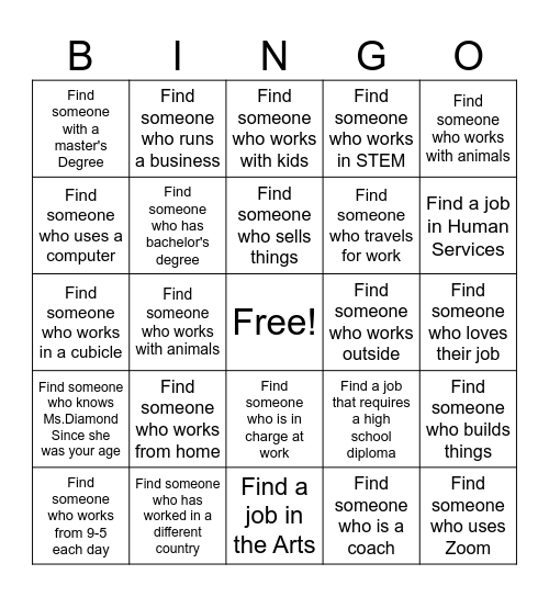 Career Fair BINGO Card