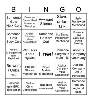 IT Town Hall Bingo Card