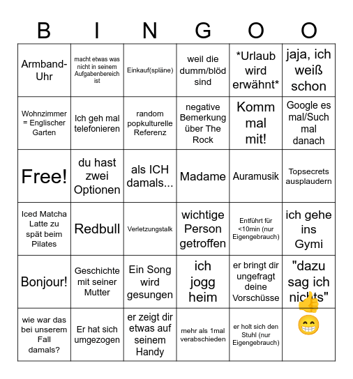 das hyperspezifische bingo Card