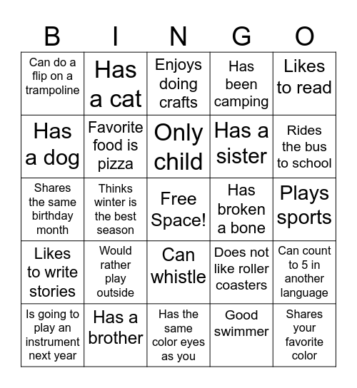 Find Someone Who Bingo Card