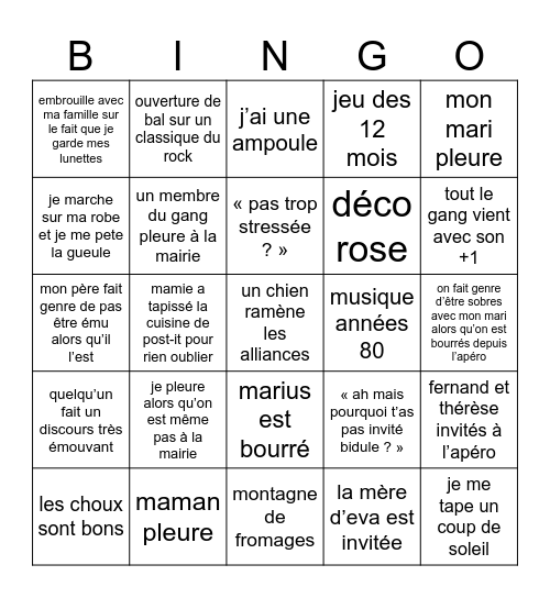mon mariage Bingo Card