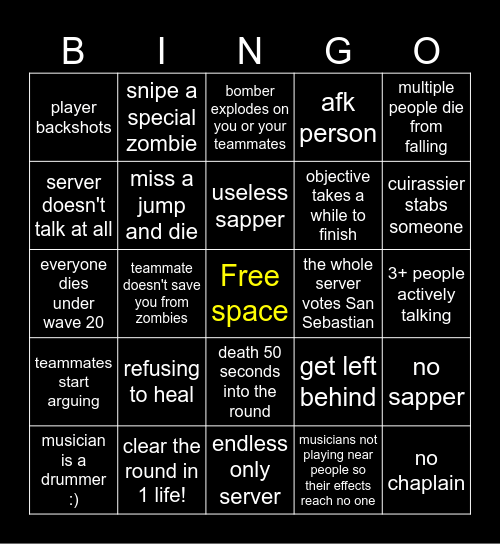 guts black powder bingo Card