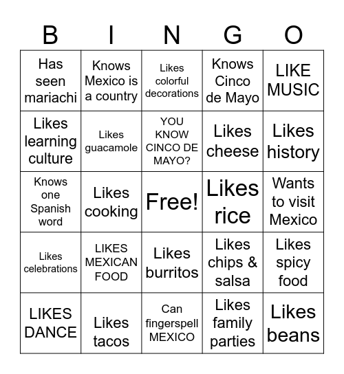 ASL Cinco de Mayo Bingo Card