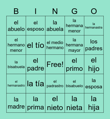 La Familia Bingo Card