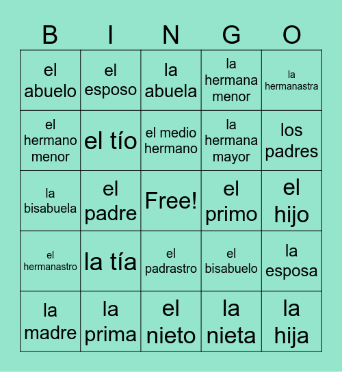 La Familia Bingo Card