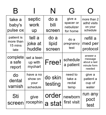 Nurse Bingo Card